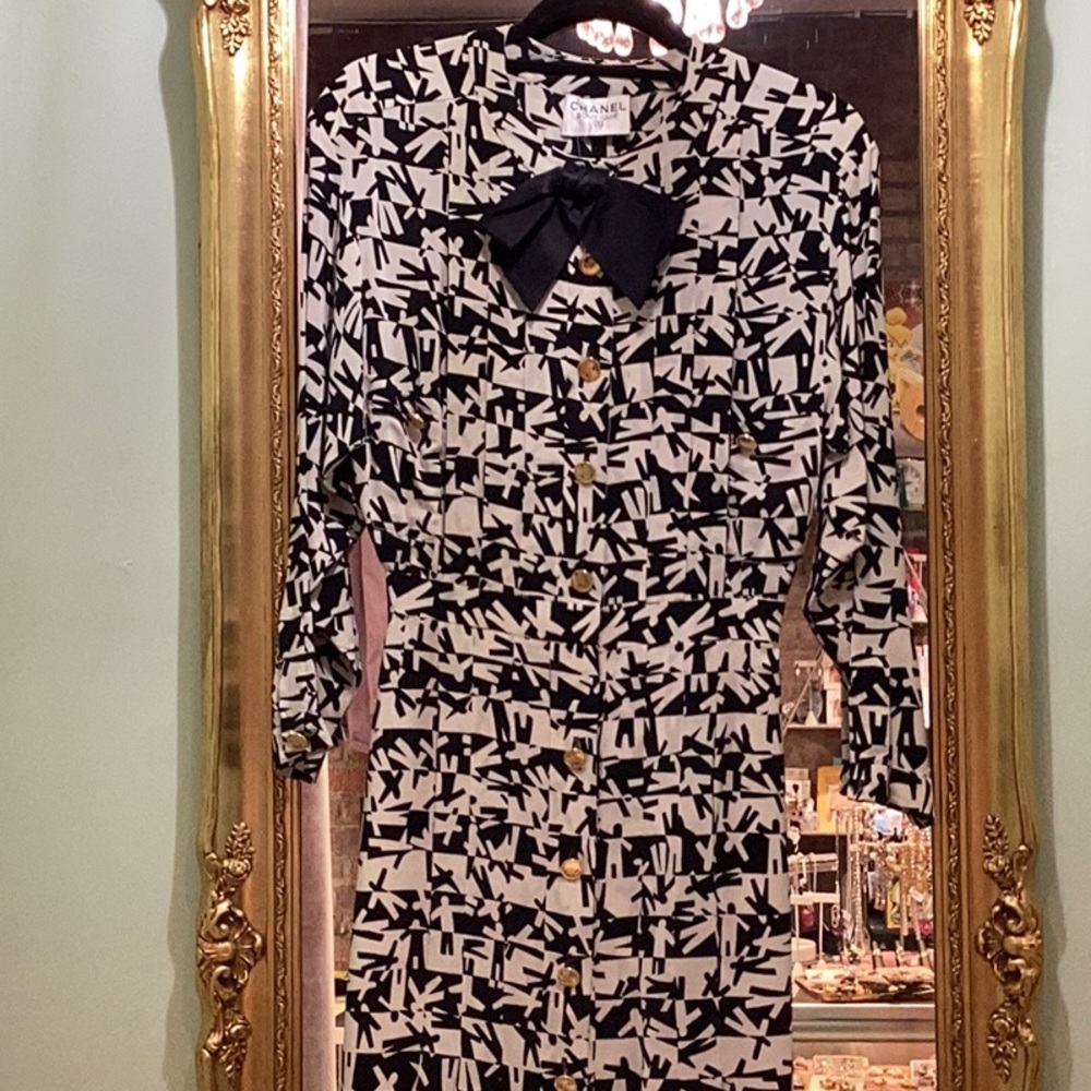 Chanel Black and White Patterned Dress